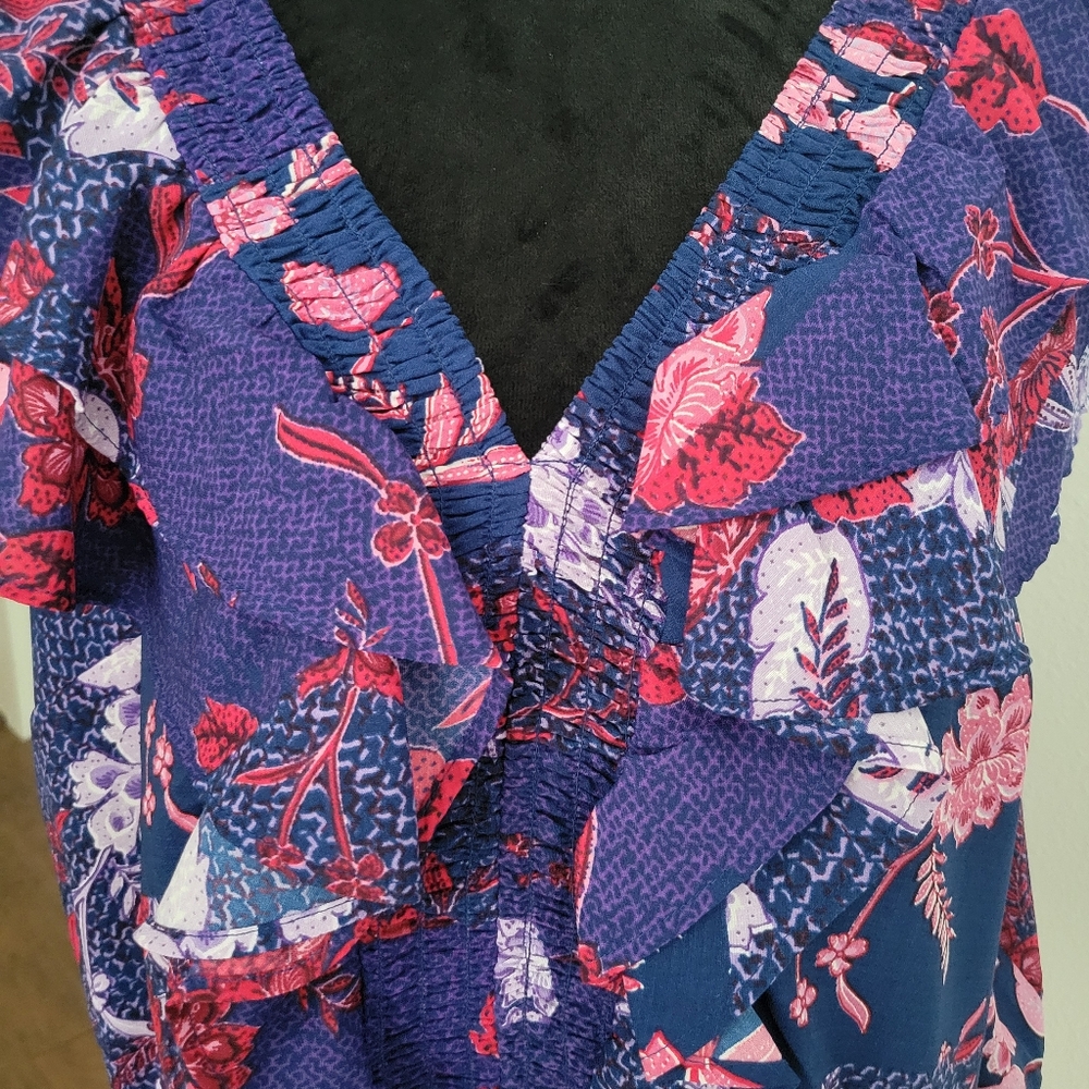 Colorful Floral Smocked Ruffle Flutter Sleeve Top - Picture 5 of 11